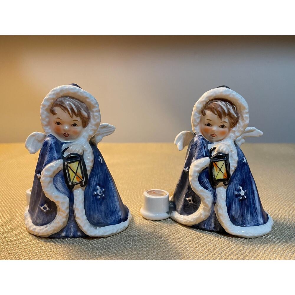 Pair of Goebel West Germany Christmas Angel Candle Holders, Read All Details
